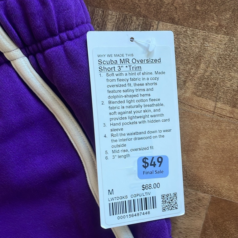 NWT Lululemon Scuba MR Oversized Short College Purple Light Ivory Size M - Picture 4 of 5